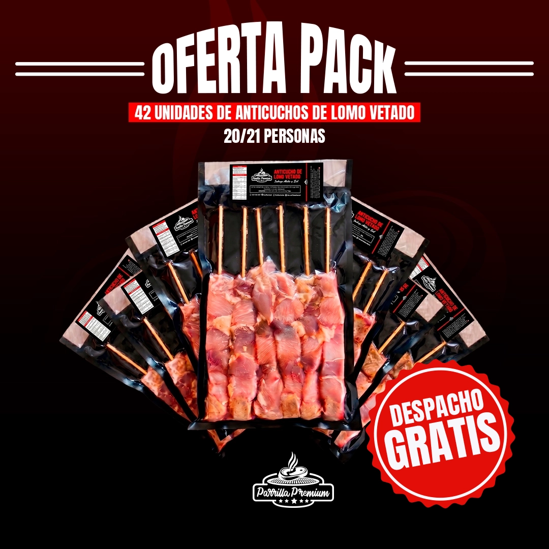 PACK 42 Anticuchos de Lomo Vetado / 20 a 21 pers.